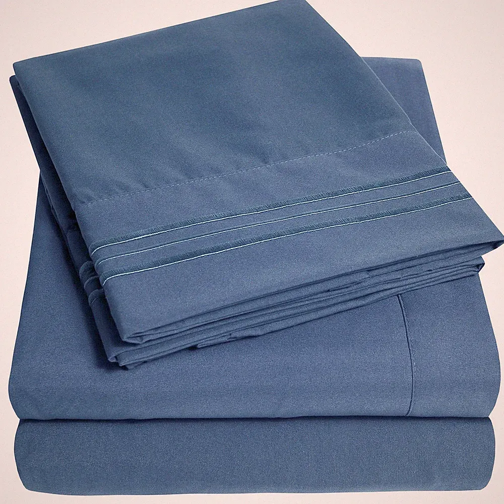1800 Series Deep Pocket 4 Piece Denim Bed Sheet Set, Twin XL