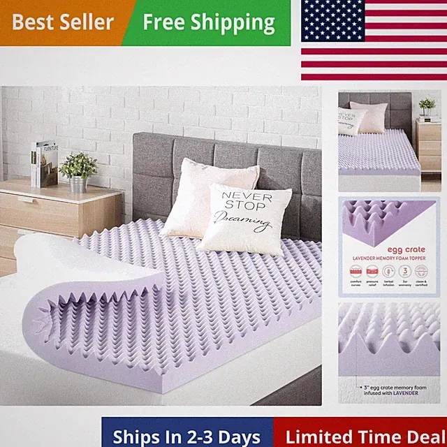3 Inch Egg Crate Memory Foam Mattress Topper with Soothing Lavender Infusion,...