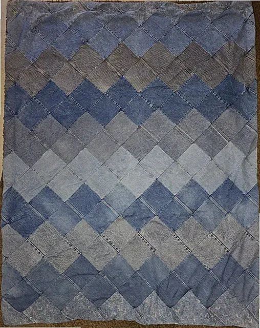 Beautiful Large Denim and Cotton Blanket RARE 74" x 58"