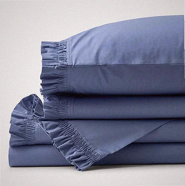 Company Cotton Solid Ruffle Garment Washed Cotton Percale Bed Sheet Set