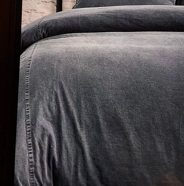 Crown Crafts Duvet Cover Stonewashed Canvas Dark Blue Denim Seams QUEEN EUC