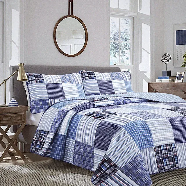 Daniel Denim Real Patchwork 100%Cotton Quilt Set, Bedspread, Coverlet