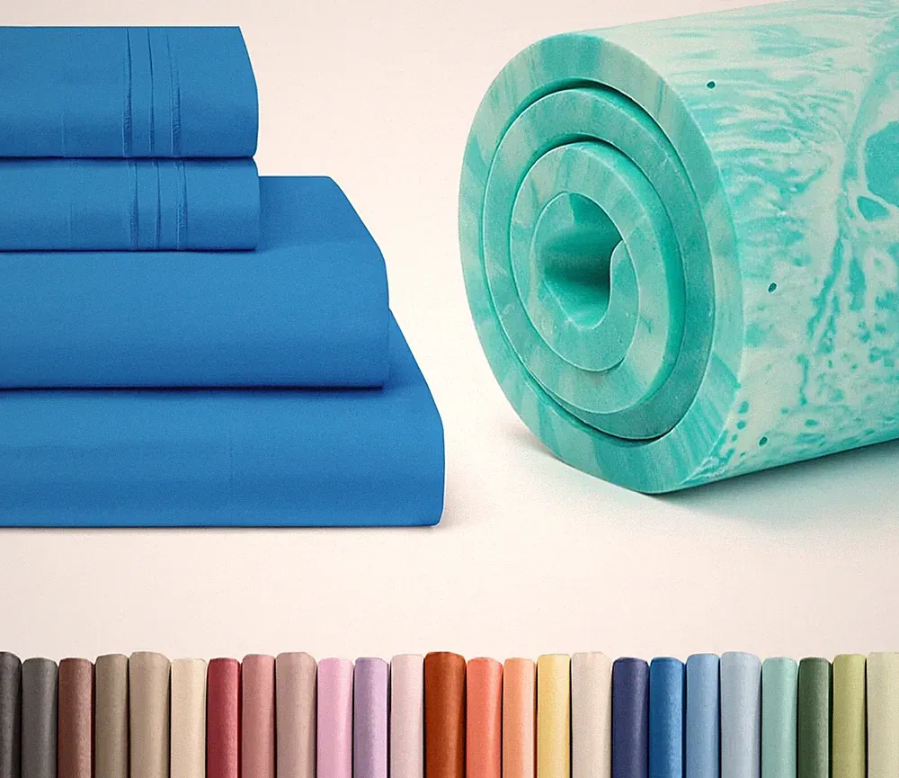 Denim Blue Queen Sheet Set & 2" Memory Foam Mattress Topper Bundle
