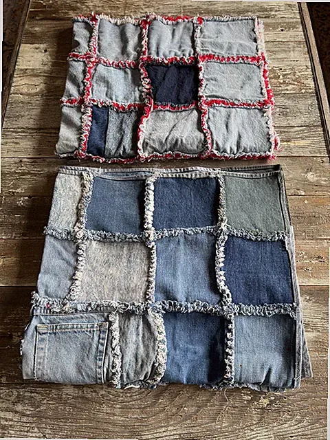 Denim Home Made Patchwork Campfire Blankets Jeans Beach Throw Cottage Cabin Core