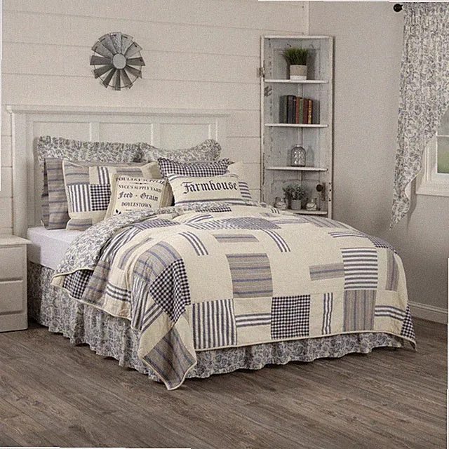 Doylestown Denim Creme Patchwork Cotton Country Cottage Bedding Collection