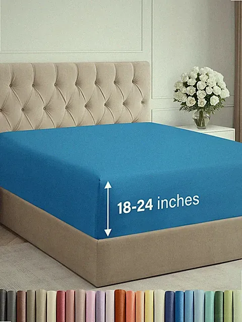 Extra Deep Pocket Full Fitted Sheet Only 18-24 Inch Mattress Denim Blue Soft