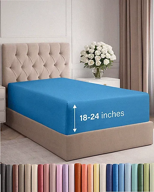 Extra Deep Twin Fitted Sheet - Hotel Luxury Single Fitted Sheet Only - Easily...