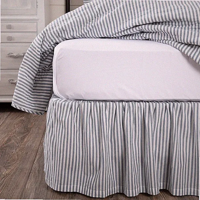 Farmhouse Queen Ticking Stripe Bed Skirt Blue Gathered Bedroom Decor VHC Brands