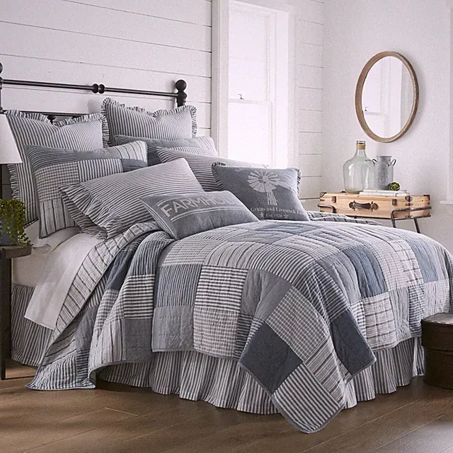 Farmhouse Twin Quilt Blue Patchwork Sawyer Mill Cotton Bedroom Decor VHC Brands