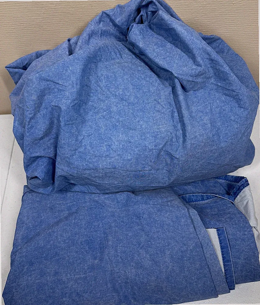 🍀 FLAW Twin Size Denim Blue Cotton Blend Flat & Fitted Sheet Set Bedding 🍀