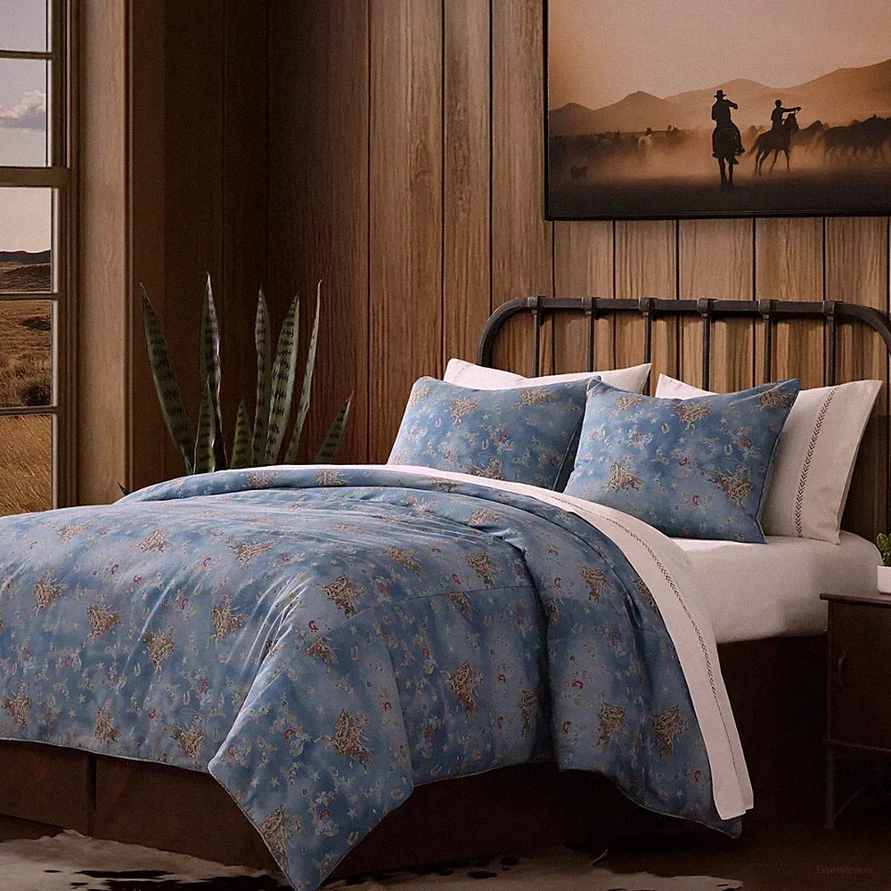 Lee Washed Denim Western Country Farmhouse King 3 Pc Comforter Bedding Set