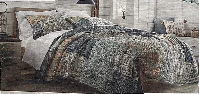 Linden Street West Grove Quilt Full/Queen Faded Denim Cotton Comforter NEW