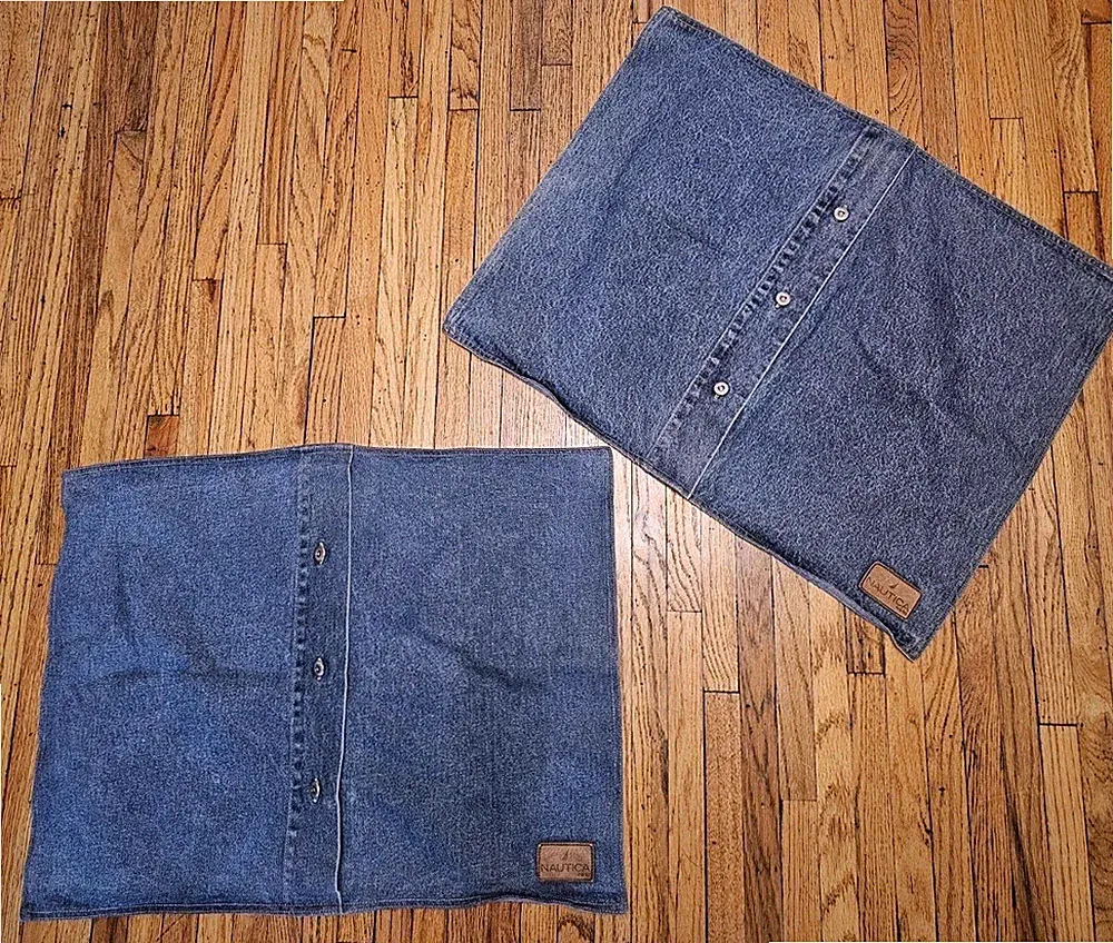 Lot of 2 Nautica Denim Blue Jean Material Button Up Pillow Shams Measure 19x26"