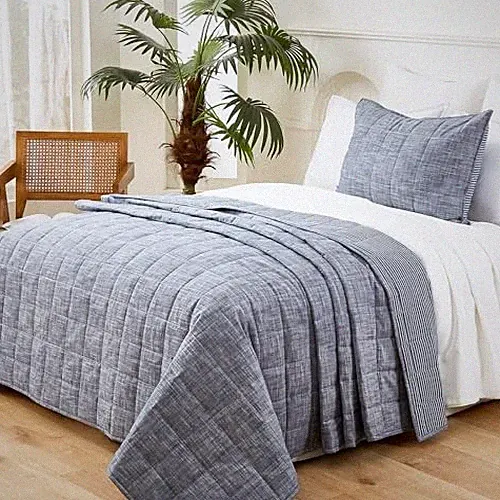 Navy Quilts Quilt， Cotton Quilt Bedding Set，2-Pieces Quilted Twin Denim Blue
