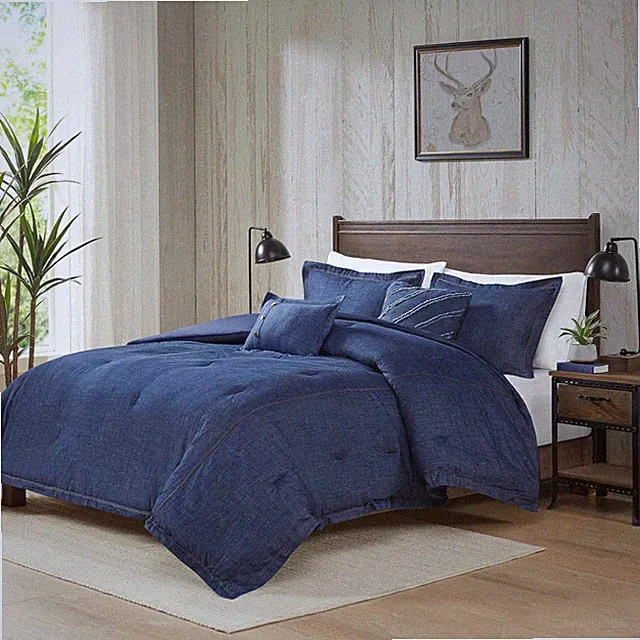Oversized King Rustic Lodge Comforter Set - Denim Blue Down Alternative