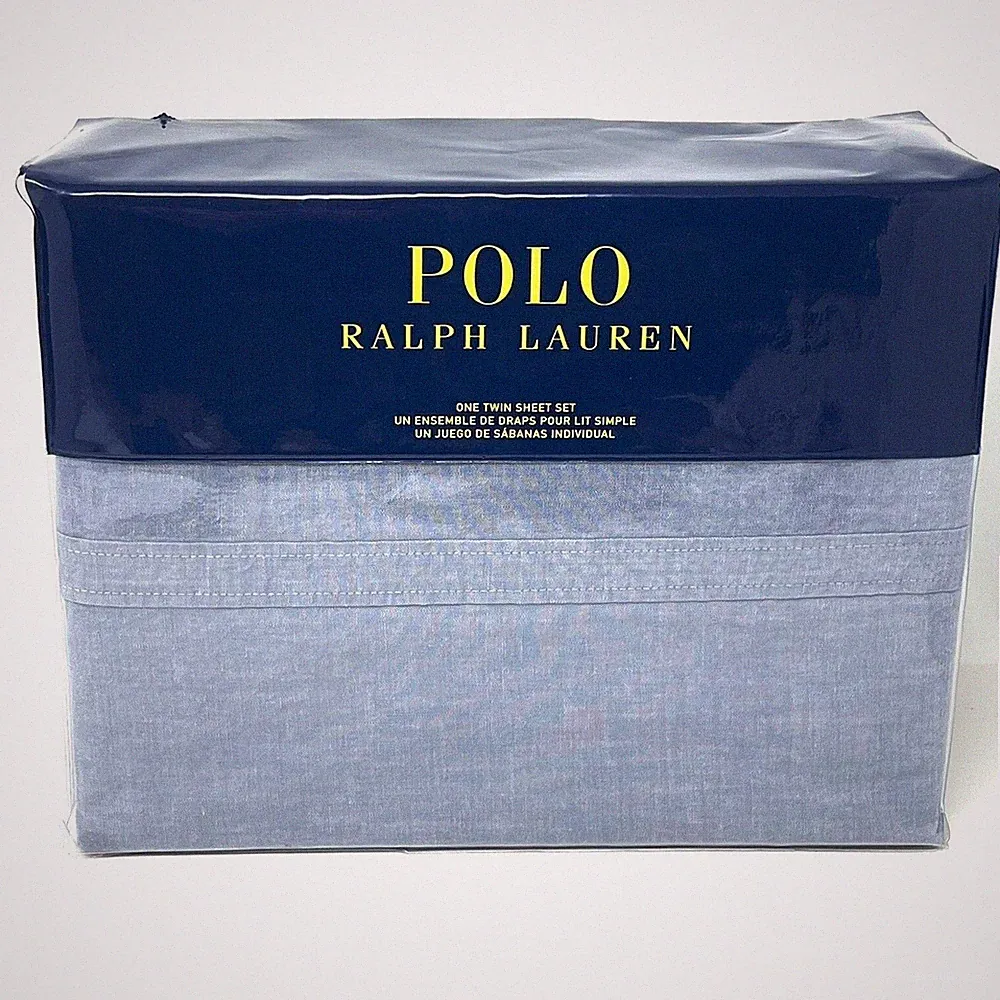 Polo Ralph Lauren TWIN SIZE Sheet Set Chambray Light Blue Denim Color Bedding
