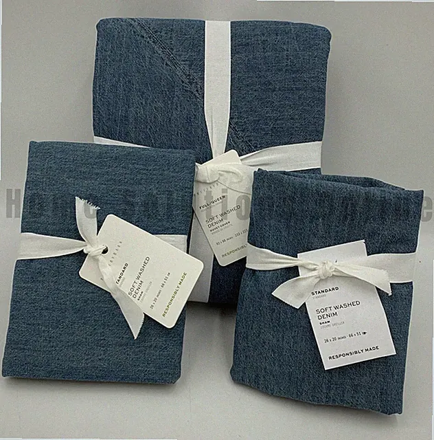 Pottery Barn Soft Washed Denim Duvet Cover Full Queen 2 Shams Standard #B1091