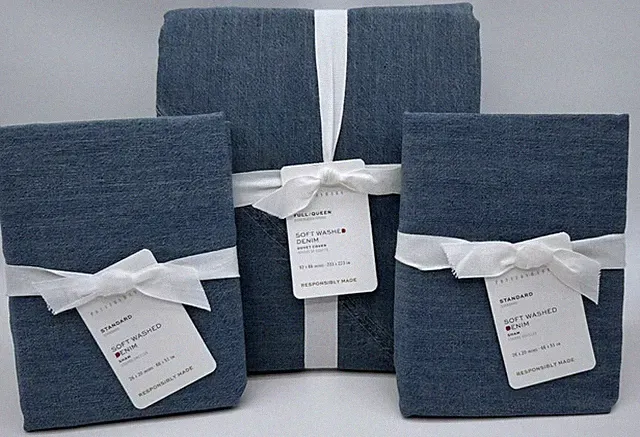 Pottery Barn Soft Washed Denim FULL / QUEEN Duvet Cover & Standard Shams ~ Blue