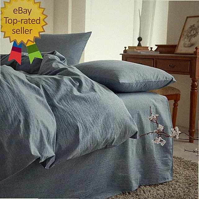 Queen Size Chambray Denim Blue100% Washed Cotton Breathable Bedding Set