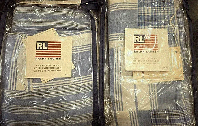 Ralph Lauren Blue Striped Pillow Shams Plus one Qeen sized Blue strip sheet