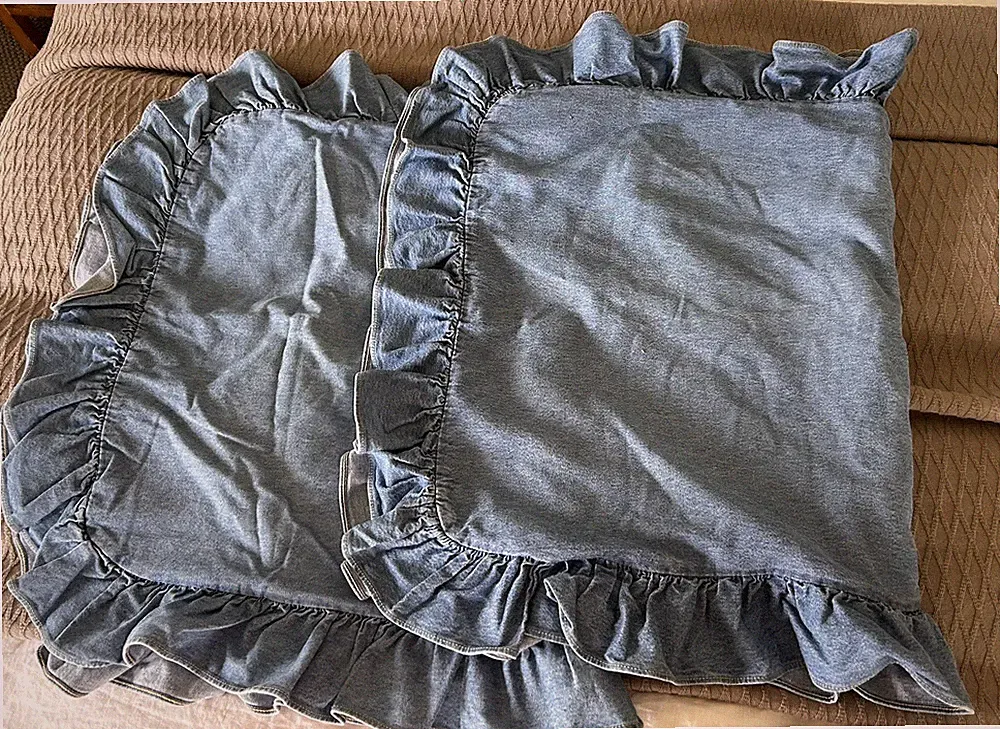 Ralph Lauren RL Blue Cotton Denim 2 King Pillow Sham Case Ruffle Edge