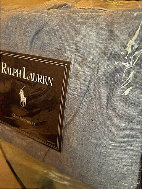 RARE Vintage Ralph Lauren Denim Chambray Blue Dust Ruffle Bedskirt - King - NEW