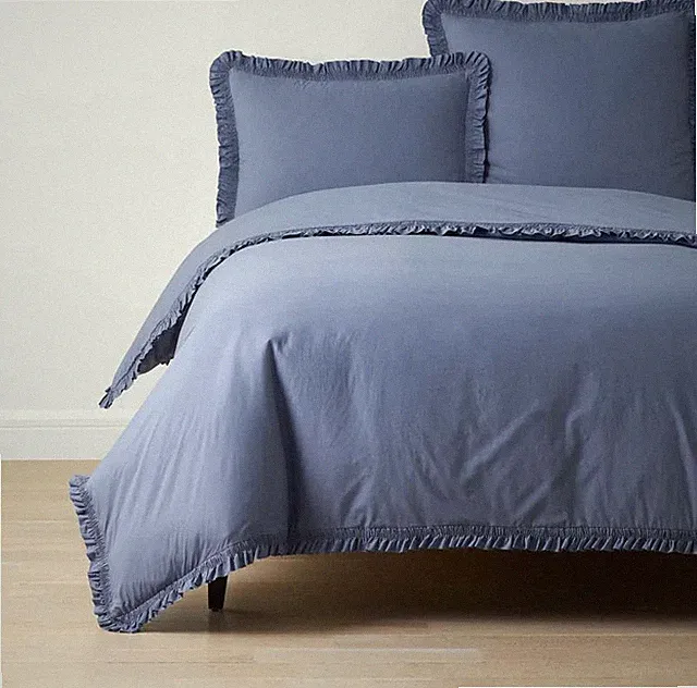 Solid Ruffle Garment Washed Cotton Percale Duvet Cover - White, Twin/Twin XL