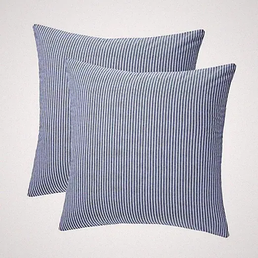 Striped Pillow Cases, 100% Washed Cotton, European (26"x26") Denim Blue