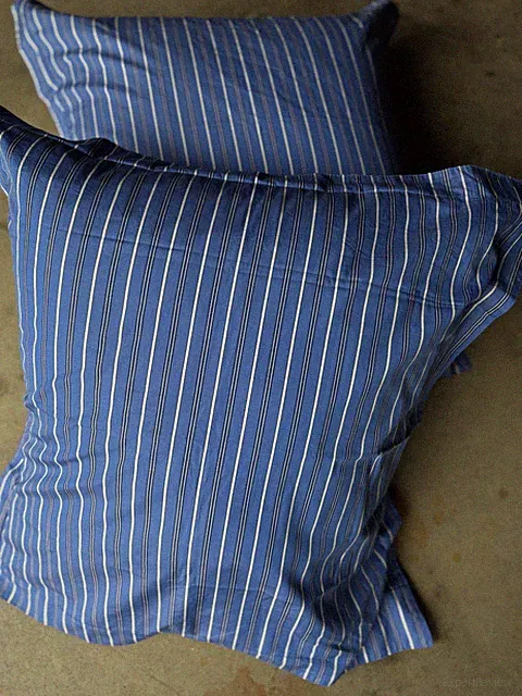 Vintage Ralph Lauren JEAN MARIE Blue Stripes Square EURO SHAMS Set of 2 30x30"