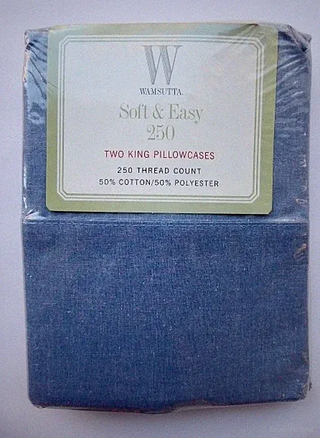 Wamsutta Soft & Easy™ KING Pillowcases Blue Denim 250 Thread Count New Sealed