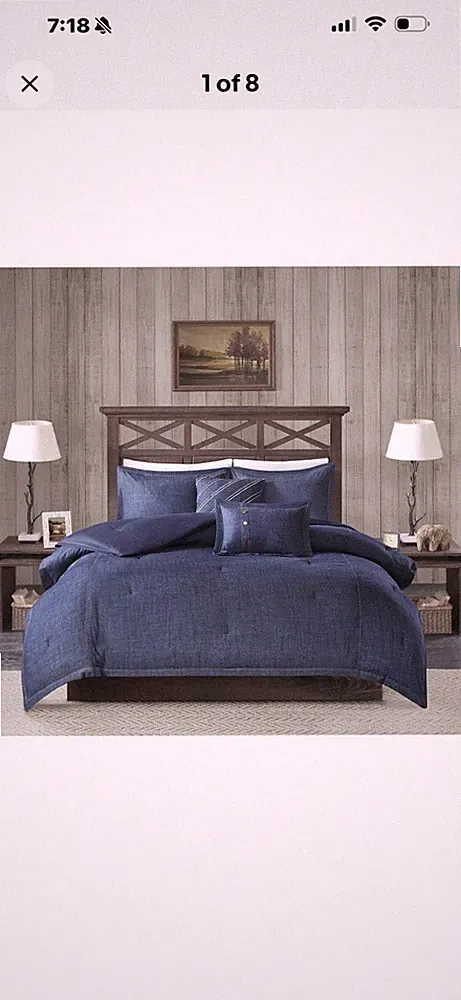 Woolrich Perry Denim Blue Cal King Set with Decorative Pillows Brand New